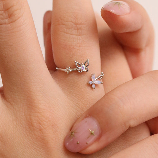 Smoky topaz moonstone butterfly ring